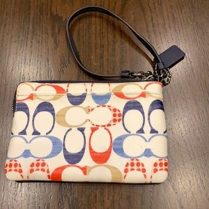 colorful leather coach wristlet